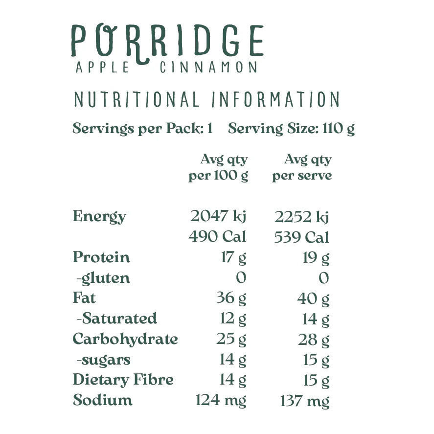 110G Sachet YUM Bushline Porridge Apple Cinnamon