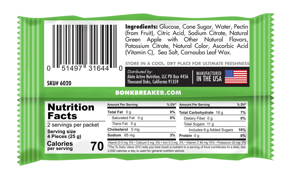 Bonk Breaker Energy Chews Single 50g - Green Apple