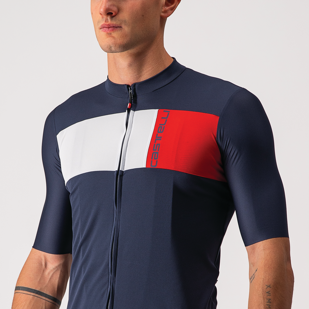 Castelli Prologo 7 Jersey Men's - Savile Blue/Silver Gray-Red