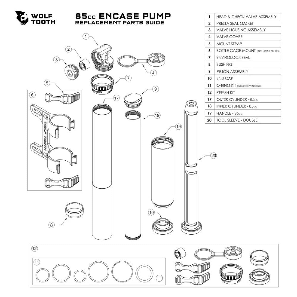 WOLF TOOTH ENCASE PUMP SPARE PARTS
