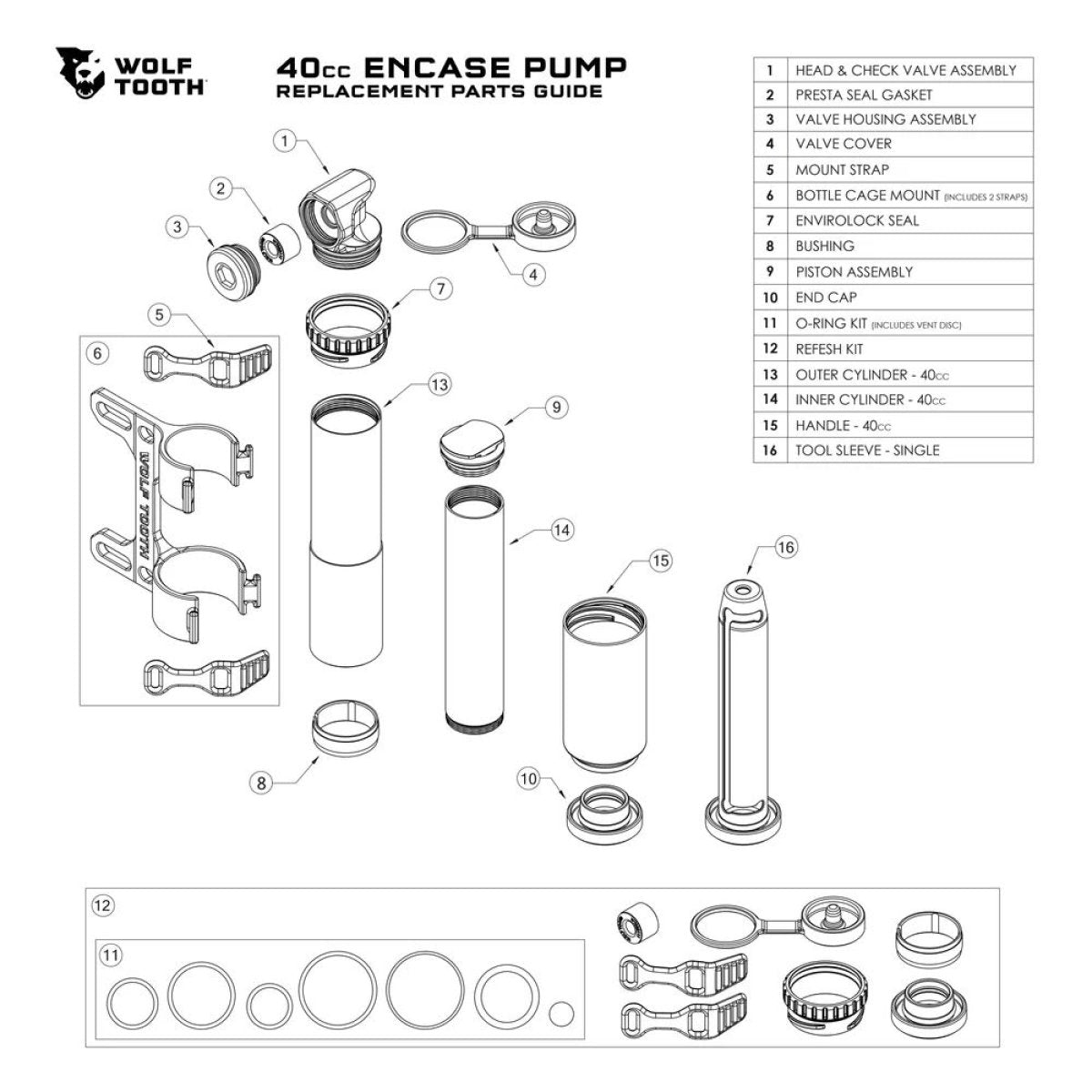 WOLF TOOTH ENCASE PUMP SPARE PARTS