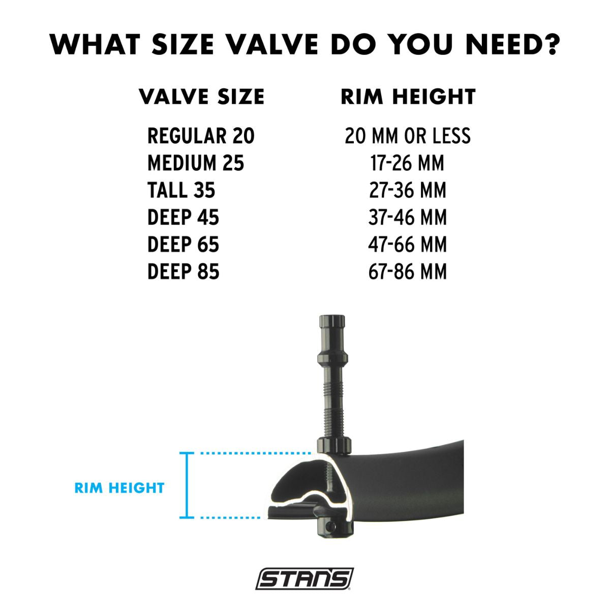 STAN'S ALLOY UNIVERSAL PLUS TUBELESS VALVE - DEEP 85 - 103MM LENGTH