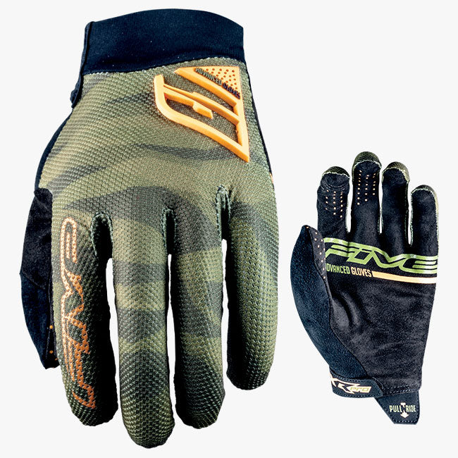 FIVE XR Pro MTB Gloves Camo Khaki/Fluro Orange