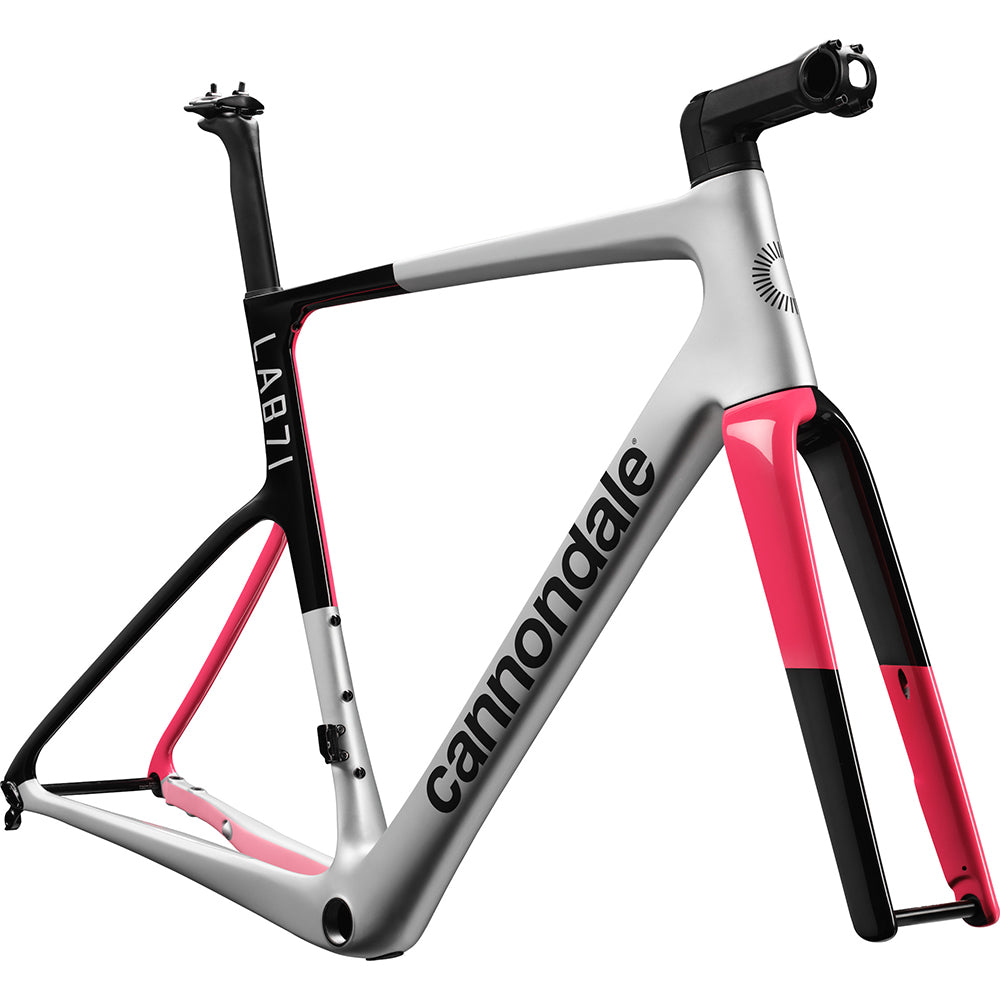 2023 Cannondale LAB71 SuperSix Evo Frameset - Fine Silver x/ Jet Black and EF Pink