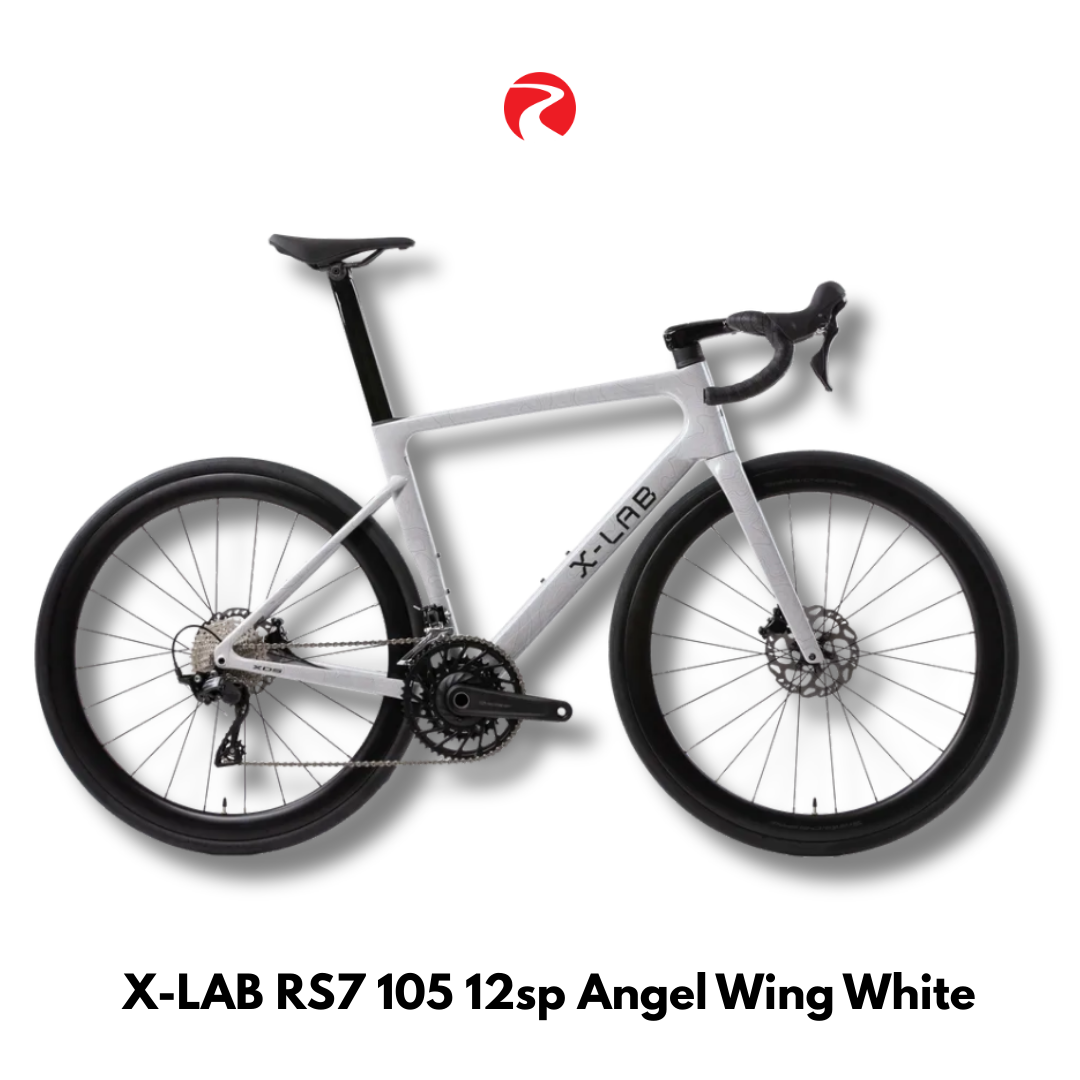 White bicycle with black wheels on a white background, featuring X-LAB branding.