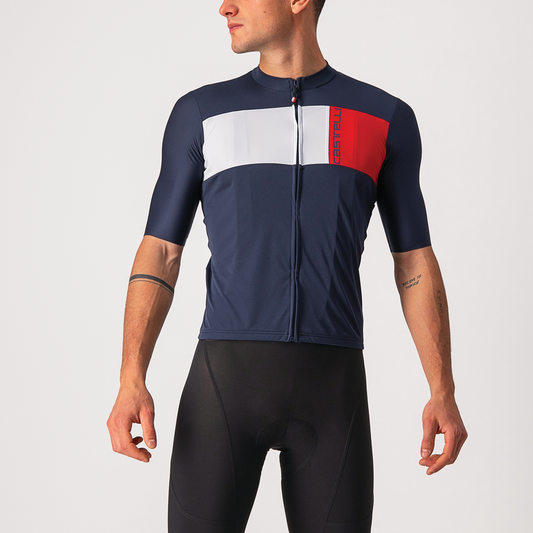 Castelli Prologo 7 Jersey Men's - Savile Blue/Silver Gray-Red