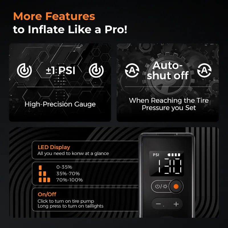 Flextail Tiny Bike Pump 200 with Tail Light- 130 PSI Digital